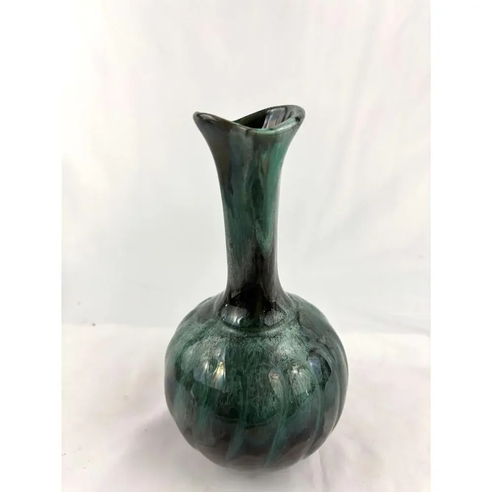Vintage Blue Mountain Glazed Pottery Bud Table Vase‎ 8" Green Blue - Picture 6 of 15